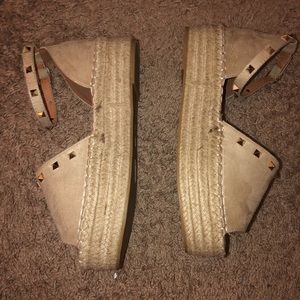 Tan studded platform wedges